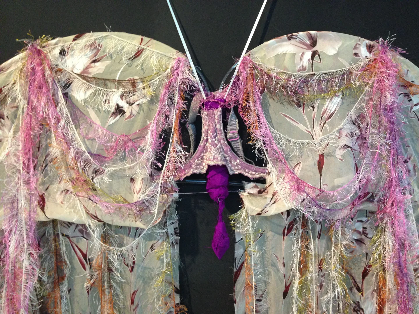 Booth Aster textile art — Flight of Creation, wings from silk and repurposed materials